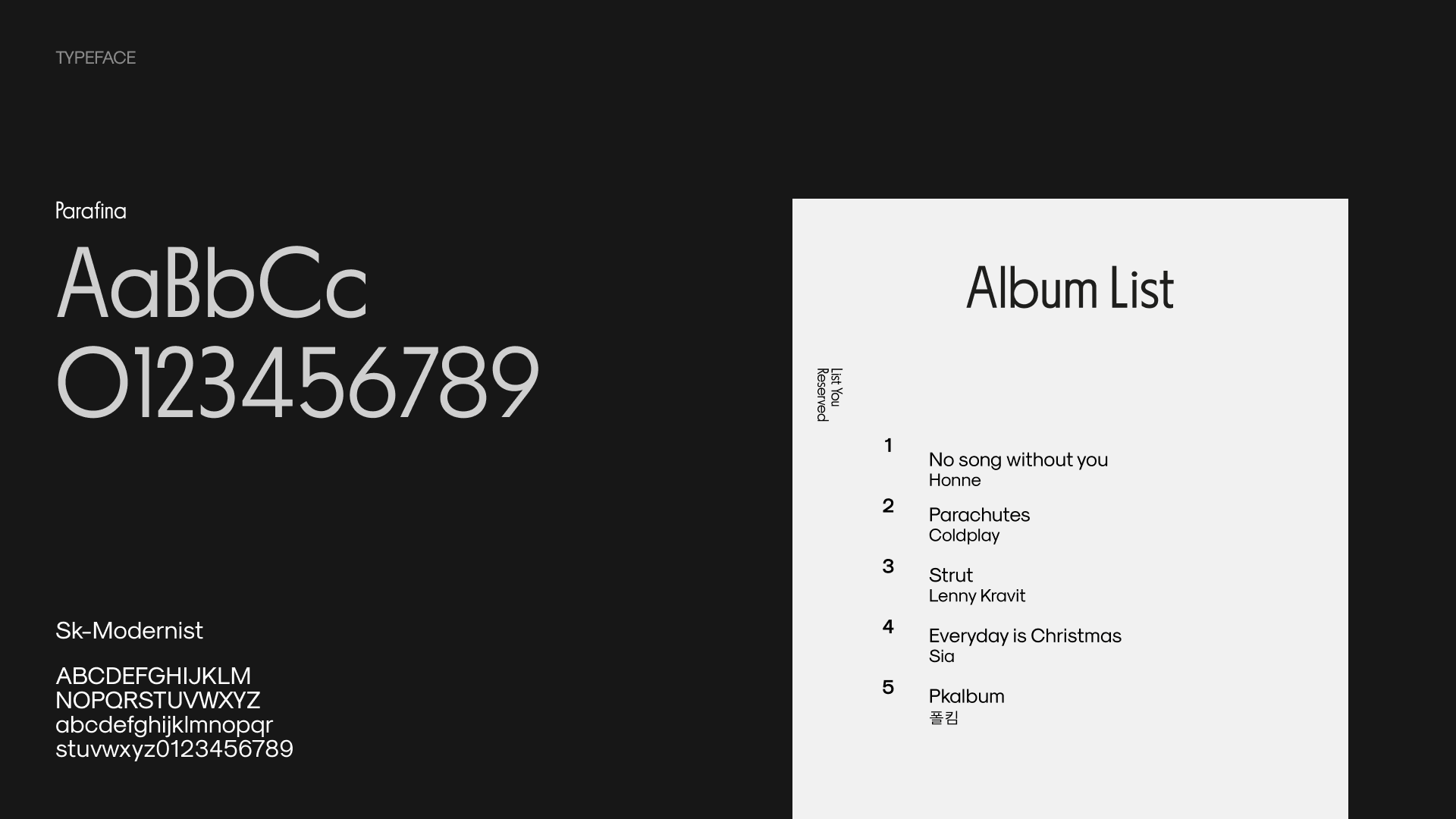 Musique Plaque typography and album list layout